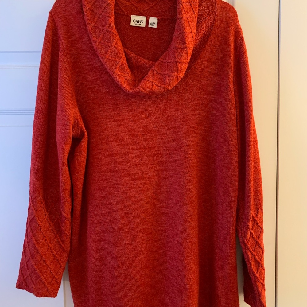 Red cowl neck sweater